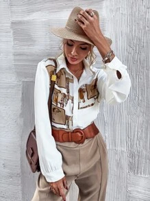 Aveloria Button Front Horse Print Shirt - White - View 6