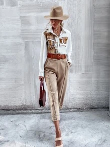 Aveloria Button Front Horse Print Shirt - White - View 7