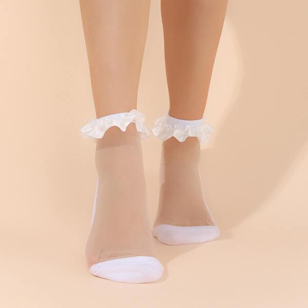 

Sheer Mesh Ankle Socks, White