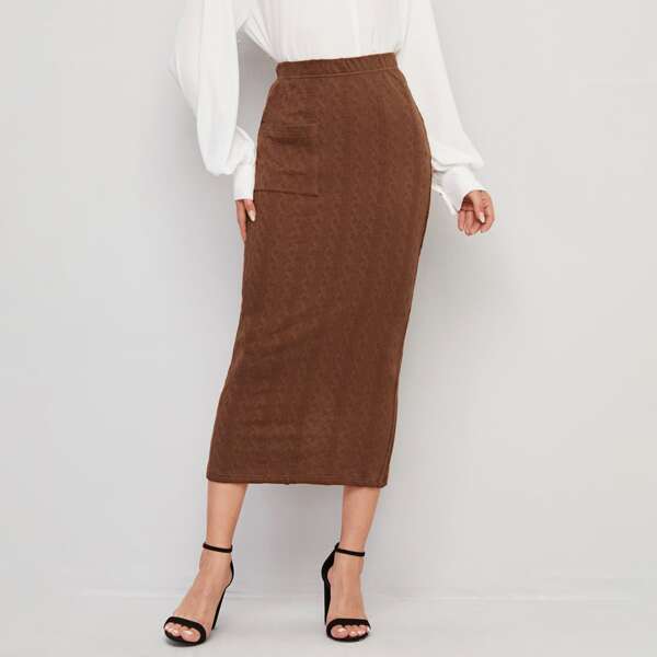 

Pocket Front Cable Knit Skirt, Coffee brown