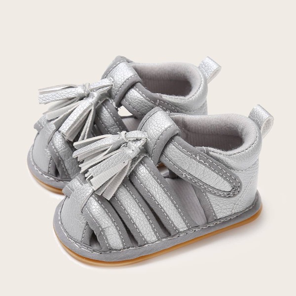 

Baby Boy Tassel Decor Velcro Strap Sandals, Silver