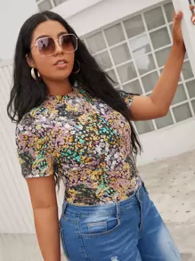 SHEIN Essnce Áo thun Plus size Họa tiết hoa Giải trí - Nhiều màu - Xem 1