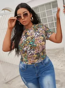 SHEIN Essnce Áo thun Plus size Họa tiết hoa Giải trí - Nhiều màu - Xem 4