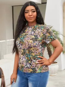SHEIN Essnce Áo thun Plus size Họa tiết hoa Giải trí - Nhiều màu - Xem 5