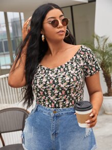 SHEIN Privé Áo thun Plus size Họa tiết hoa Giải trí - Nhiều màu - Xem 1