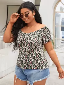 SHEIN Privé Áo thun Plus size Họa tiết hoa Giải trí - Nhiều màu - Xem 3