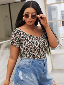 SHEIN Privé Áo thun Plus size Họa tiết hoa Giải trí - Nhiều màu - Xem 5