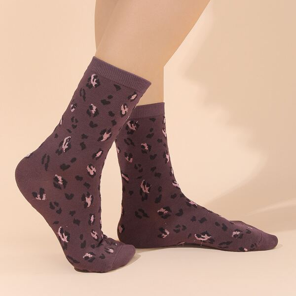 

Leopard Print Crew Socks, Purple