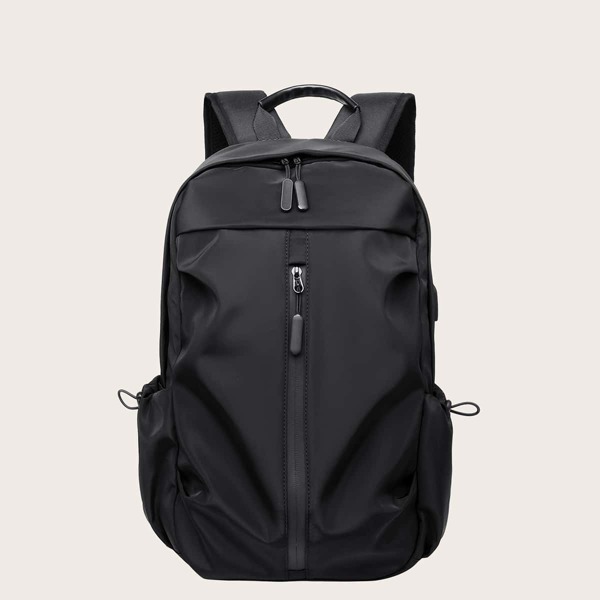 

Men Zip Front Ruched Backpack, Black