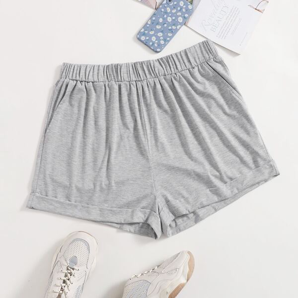

Plus Solid Rolled Hem Track Shorts, Grey