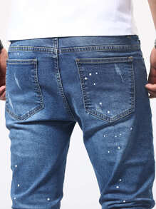 Manfinity Men Paint Splatter Pattern Ripped Jeans - Medium Wash - View 7