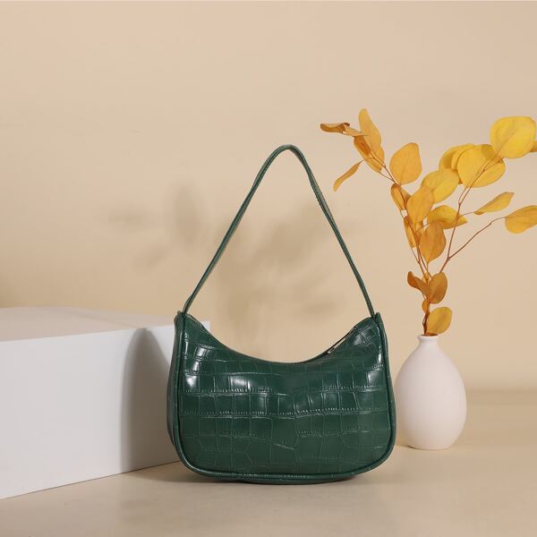 

Croc Embossed Baguette Bag, Green