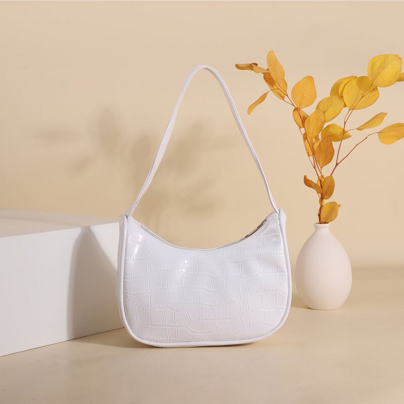 

Croc Embossed Baguette Bag, White