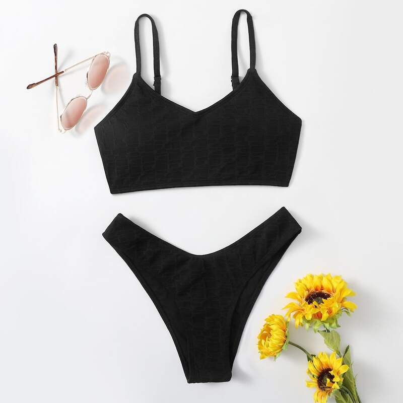 

Simple High Cut Bikini Swimsuit, Black