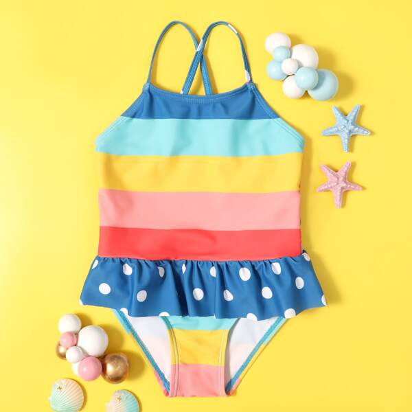 

Toddler Girls Striped Ruffle One Piece Swimsuit, Multicolor