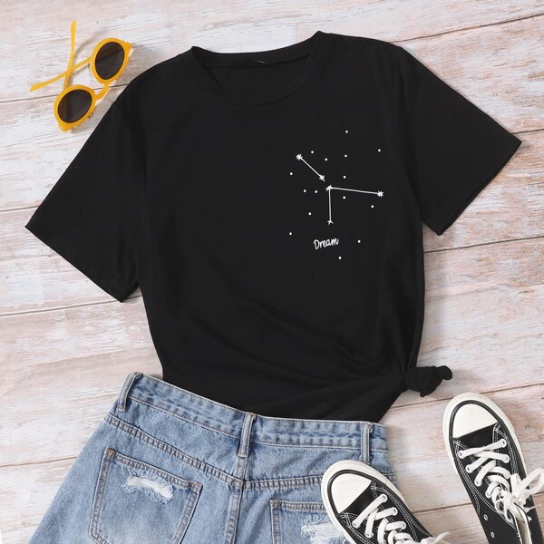 

Letter & Polka-dot Print Tee, Black