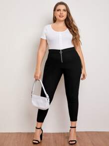 Leggings con cremallera con aro O - Negro - Ver 3
