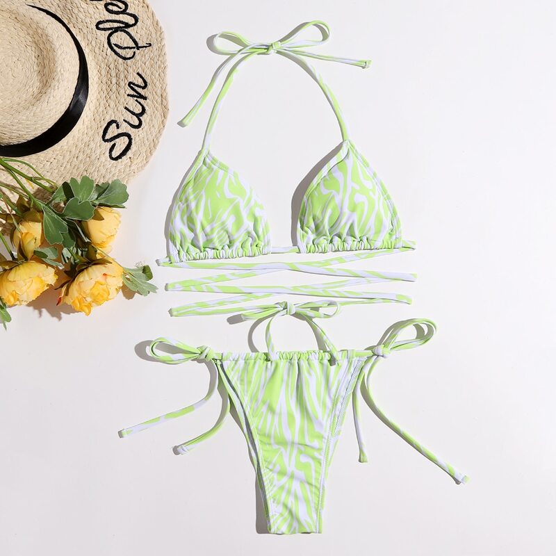 

Allover Graphic Tie Side Bikini Swimsuit, Multicolor