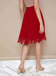 SHEIN Clasi Zipper Side Laser Cut Hem Skirt - Burgundy - View 2