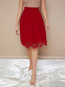 SHEIN Clasi Zipper Side Laser Cut Hem Skirt - Burgundy - View 4