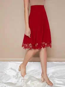 SHEIN Clasi Zipper Side Laser Cut Hem Skirt - Burgundy - View 5