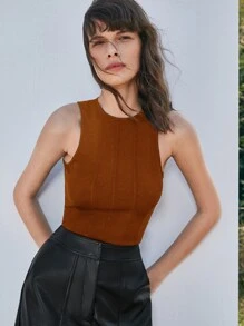 SHEIN Frenchy 前接縫背心上衣 - 鏽棕色 - 查看 3