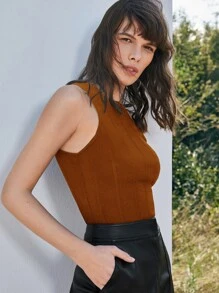 SHEIN Frenchy 前接縫背心上衣 - 鏽棕色 - 查看 6