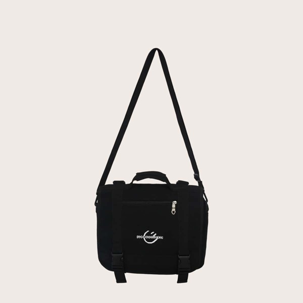 

Men Letter Embroidered Double Release Buckle Crossbody Bag, Black
