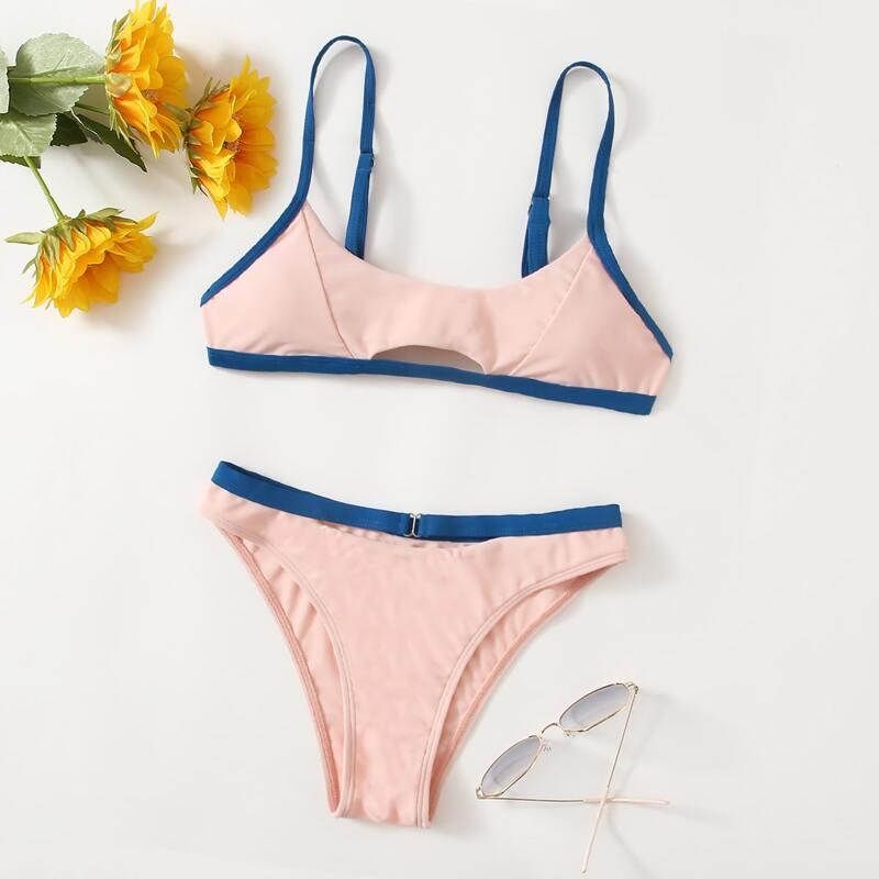 

Contrast Binding Bikini Swimsuit, Multicolor