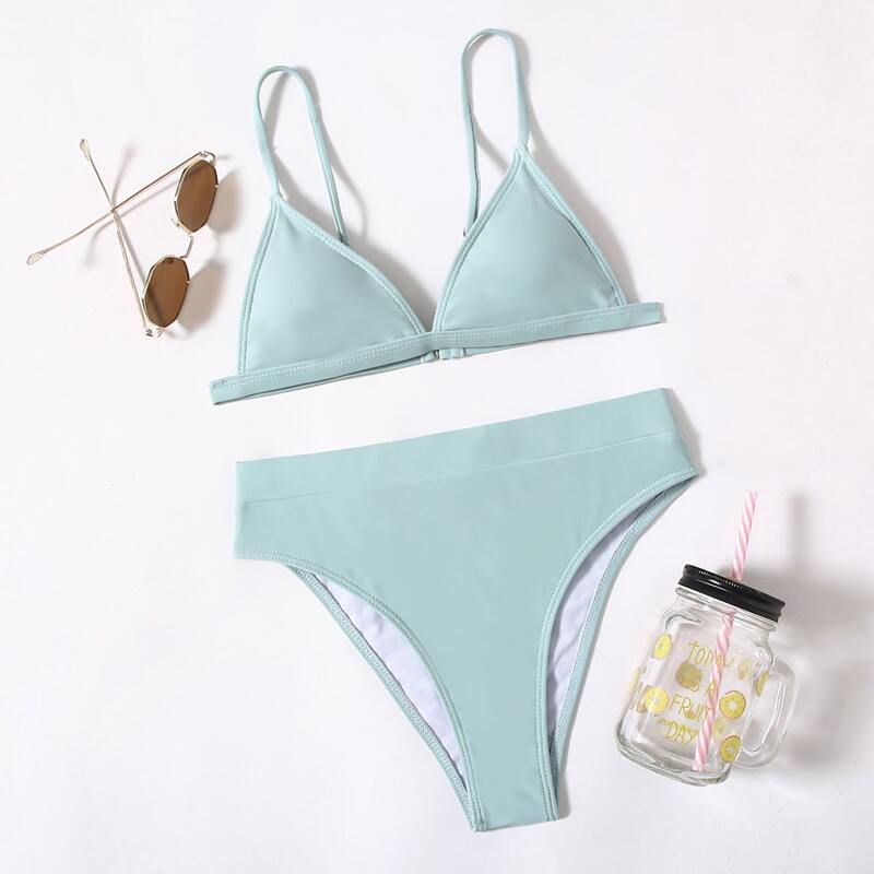 

Triangle High Waisted Bikini Swimsuit, Mint blue