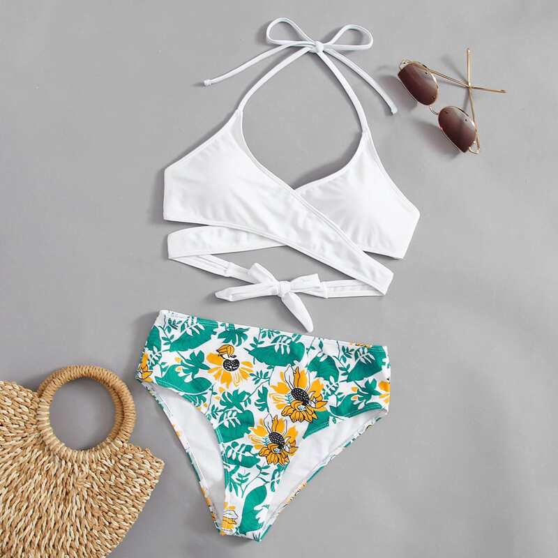 

Floral High Waisted Bikini Swimsuit, Multicolor