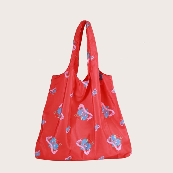 

Heart Print Foldable Shopper Bag, Red