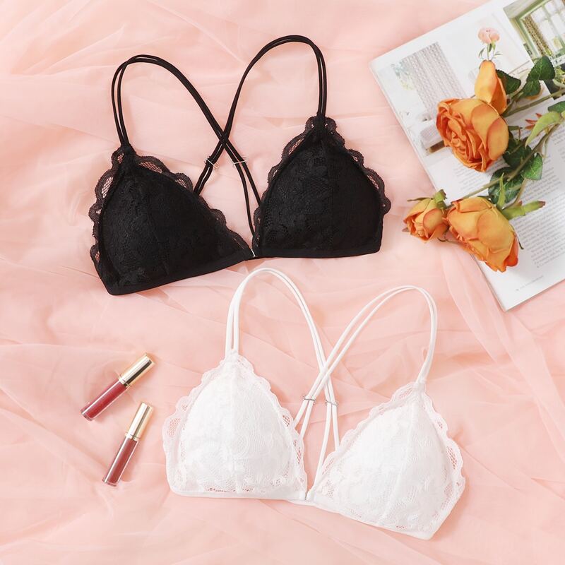 

2pack Scallop Floral Lace Bralette Set, Multicolor