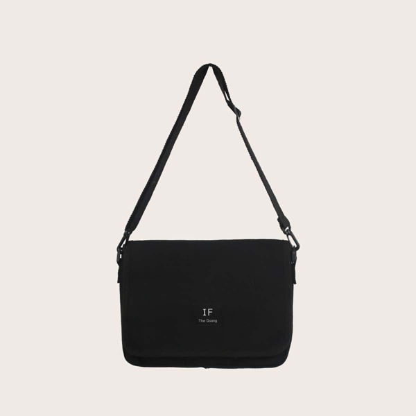 

Men Letter Patch Crossbody Bag, Black