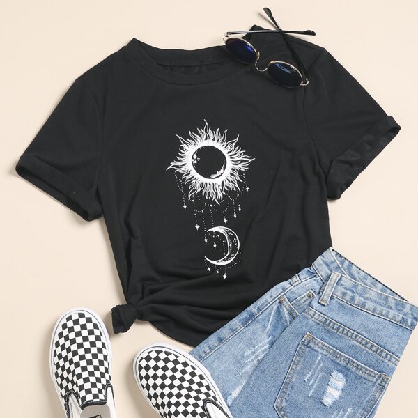 

Plus Sun And Moon Print Tee, Black