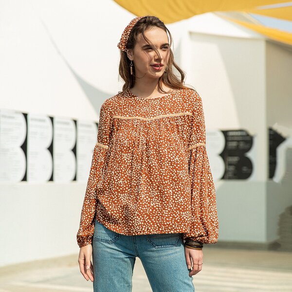 

Lantern Sleeve Allover Print Top, Multicolor