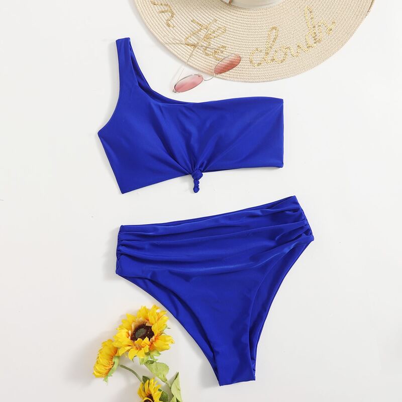 

Ruched One Shoulder Bikini Swimsuit, Royal blue