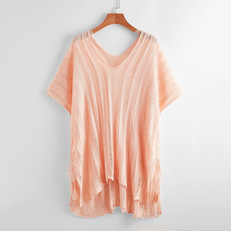

Hollow Out Sheer Cover Up, Baby pink