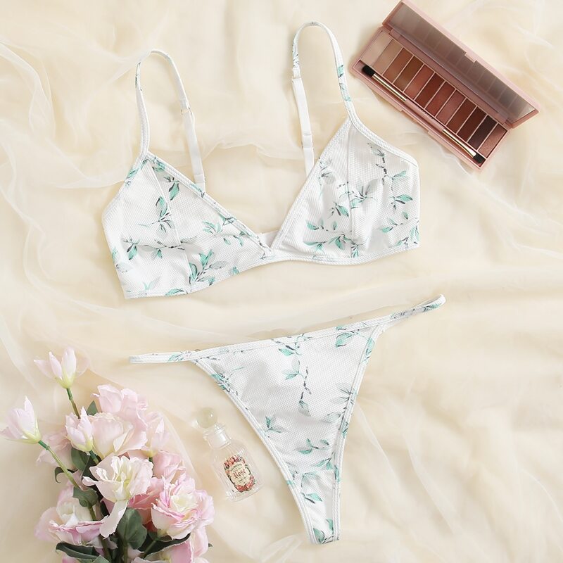 

Leaf Print Lingerie Set, White