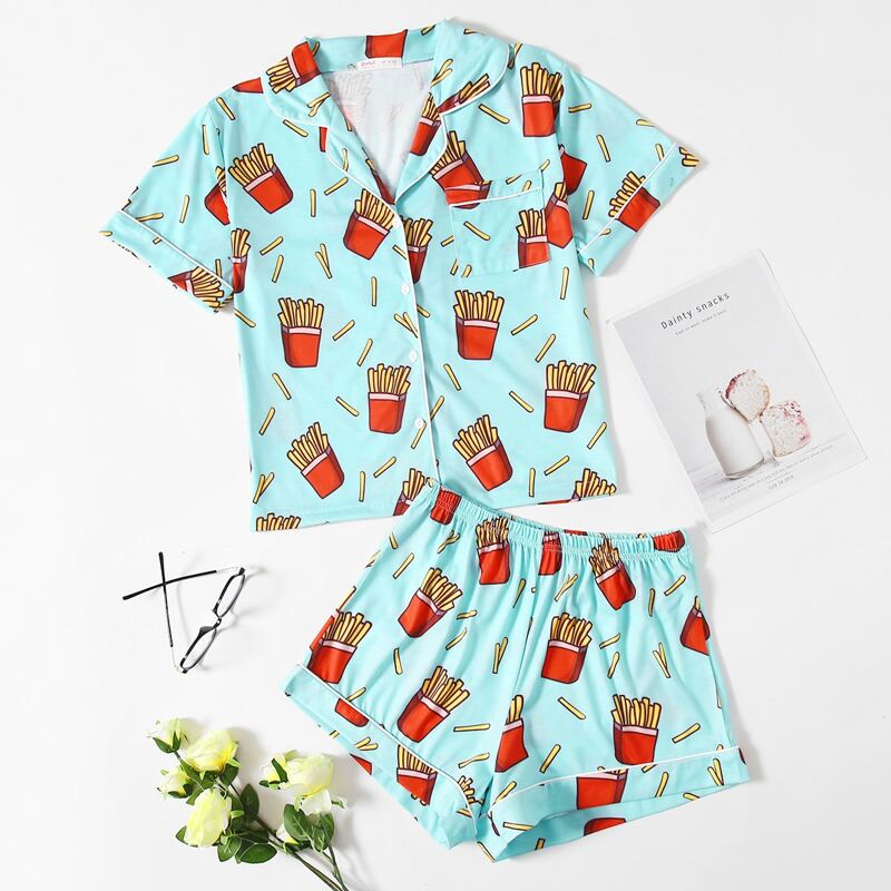 

French Fries Shorts PJ Set, Multicolor