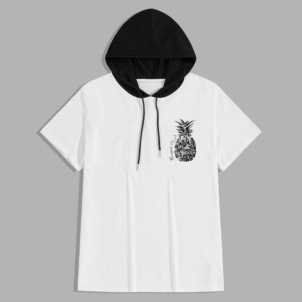

Men Pineapple Print Hooded Tee, White