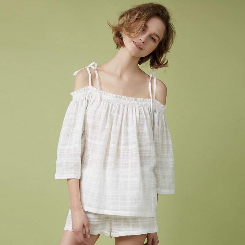 

Knot Shoulder Top & Shorts PJ Set, White