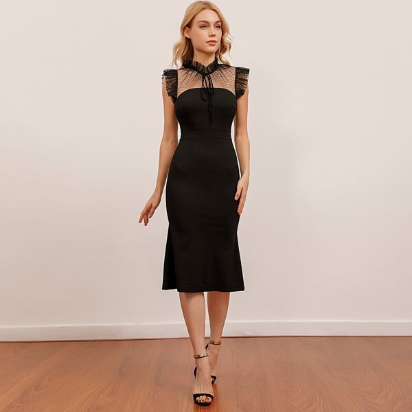 

1940s Mesh Insert Wiggle Little Black Dress