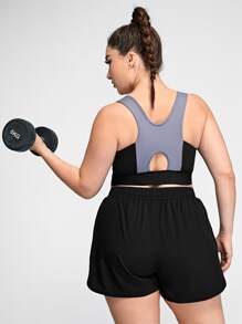 Skära Ut Färgblock Plus Size Sport-BH:ar - Svart - Visa 2