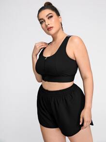 Skära Ut Färgblock Plus Size Sport-BH:ar - Svart - Visa 4