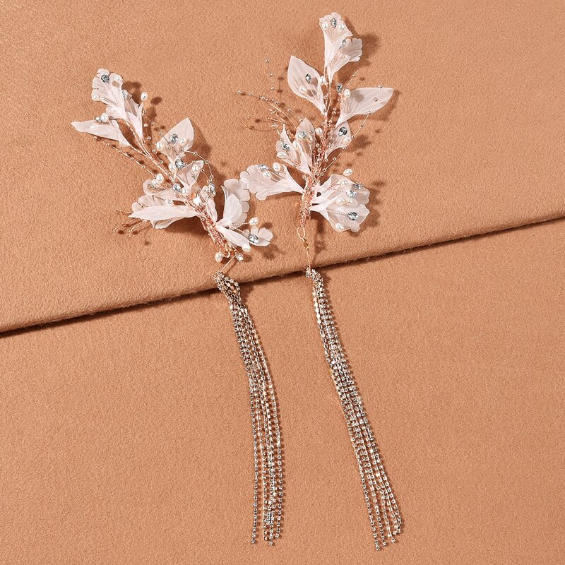 

1pair Rhinestone Tassel Decor Hair Clip, Gold