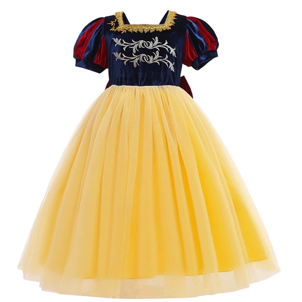 

Toddler Girls Contrast Mesh Big Bow Back Puff Sleeve Gown Dress, Multicolor