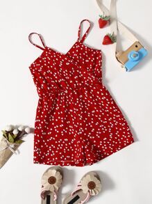 SHEIN Toddler Girls All Over Heart Print Surplice Front Cami Romper