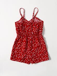 SHEIN Toddler Girls All Over Heart Print Surplice Front Cami Romper