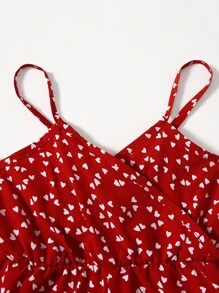 SHEIN Toddler Girls All Over Heart Print Surplice Front Cami Romper